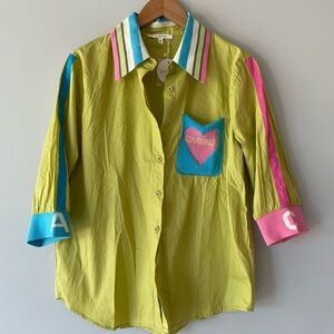 NWT boutique embroidered unique pastel button down dopamine dressing stripes